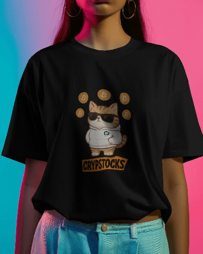 Kaos Kucing Crypstocks Hitam
