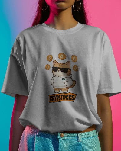 Kaos Kucing Crypstocks Putih