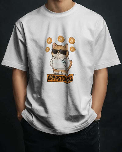 Kaos Kucing Crypstocks Putih